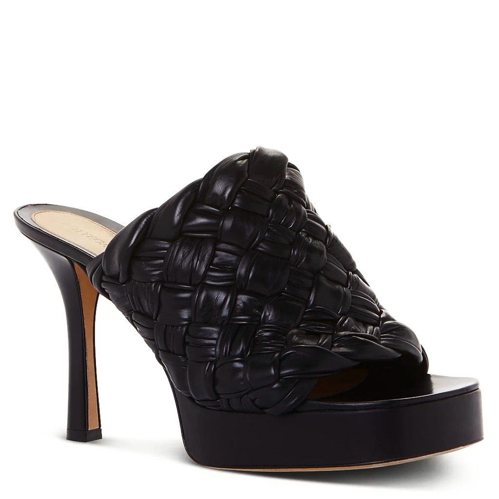 Bottega Veneta Black Woven Leather Platform Sandals